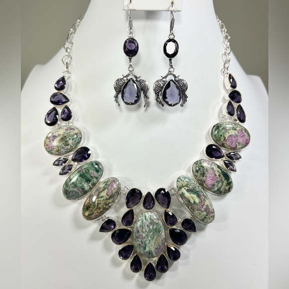 Ruby Zoisite Amethyst 925 Large Gemstone Necklace ONLY - Picture 3 of 7